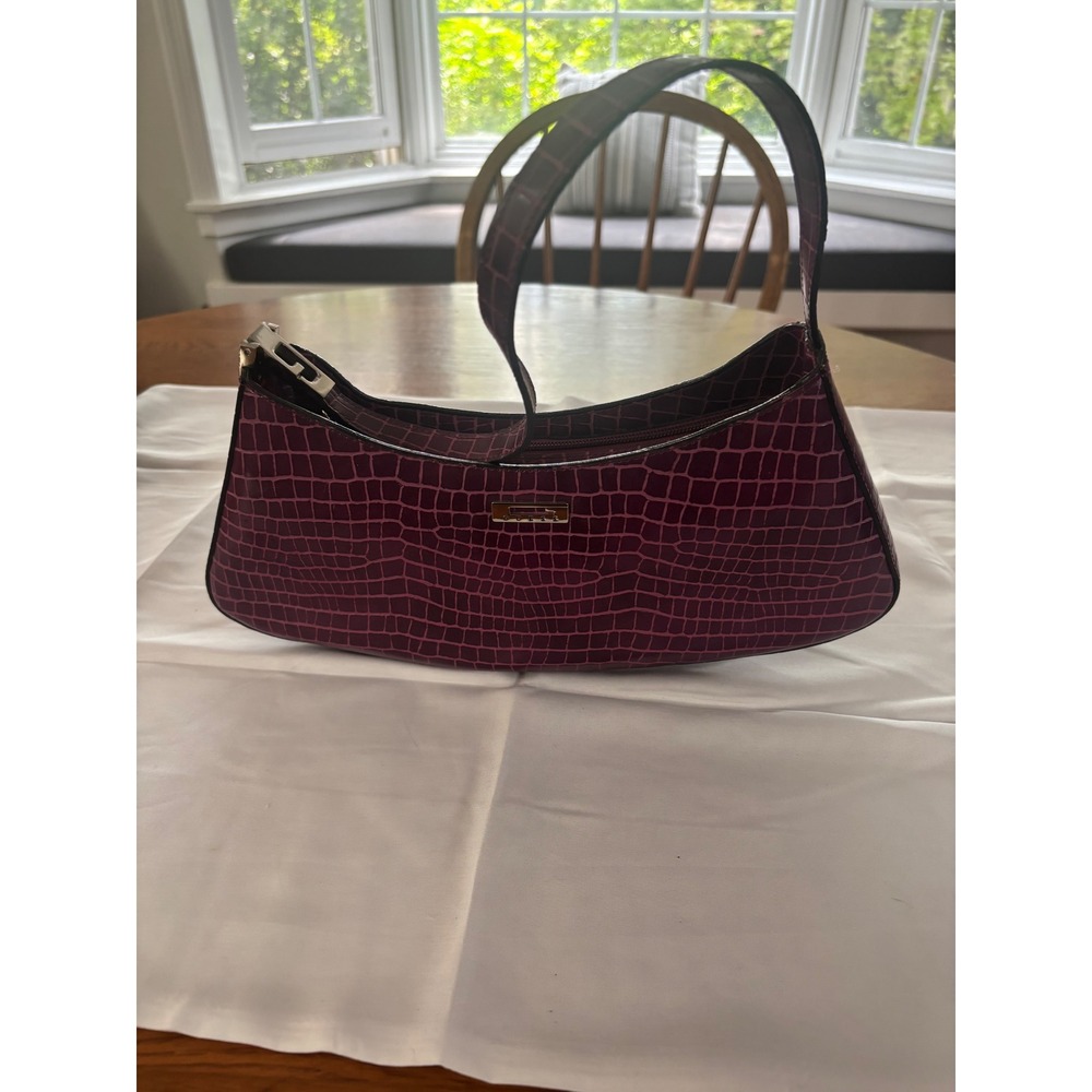 Guess Vintage Y2K Plum Purple Croc Embossed Faux Leather Shoulder Bag Baguette